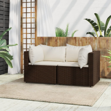 vidaXL 2 db barna polyrattan kerti sarokkanapé párnákkal kerti bútor