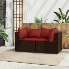 vidaXL 2 db barna polyrattan kerti sarokkanapé párnákkal kerti bútor