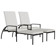 vidaXL 2 db barna polyrattan napozóágy lábtartóval (317631) kerti bútor