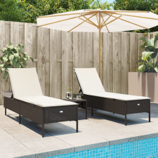 vidaXL 2 db barna polyrattan napozóágy párnával kerti bútor