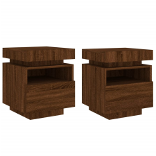 vidaXL 2 db barna tölgy éjjeliszekrény LED-fényekkel 40x39x48,5 cm (836797) bútor
