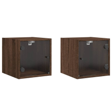 vidaXL 2 db barna tölgy színű éjjeliszekrény üvegajtókkal 35x37x35 cm (836475) bútor