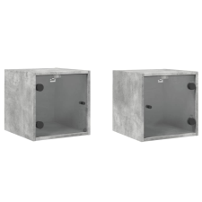 vidaXL 2 db betonszürke éjjeliszekrény üvegajtóval 35 x 37 x 35 cm (836469) bútor