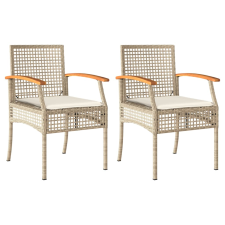 vidaXL 2 db bézs polyrattan és akácfa kerti szék párnákkal (366249) kerti bútor