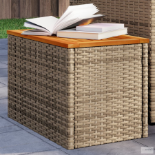 vidaXL 2 db bézs polyrattan és tömör fa kerti kisasztal 55x34x37 cm kerti bútor