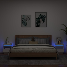 vidaXL 2 db fehér műfa éjjeliszekrény LED-fényekkel 40x39x48,5 cm bútor