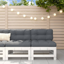 vidaXL 2 db fehér tömör fenyőfa középső kanapé párnákkal kerti bútor