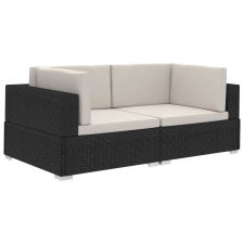 vidaXL 2 db fekete moduláris polyrattan sarokfotel párnákkal (47260) kerti bútor