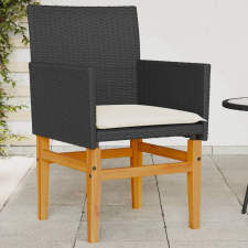 vidaXL 2 db fekete polyrattan és tömör fa kerti szék párnával kerti bútor