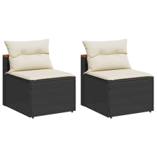 vidaXL 2 db fekete polyrattan karfa nélküli kerti kanapé párnákkal (365832) kerti bútor