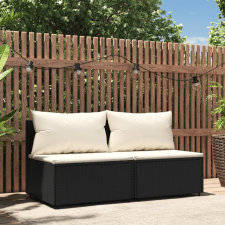 vidaXL 2 db fekete polyrattan kerti középső kanapé párnákkal kerti bútor