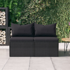 vidaXL 2 db fekete polyrattan kerti középső kanapé párnákkal kerti bútor