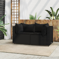 vidaXL 2 db fekete polyrattan kerti sarokkanapé párnákkal kerti bútor