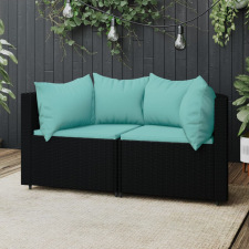 vidaXL 2 db fekete polyrattan kerti sarokkanapé párnákkal kerti bútor