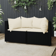 vidaXL 2 db fekete polyrattan kerti sarokkanapé párnákkal kerti bútor