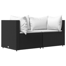 vidaXL 2 db fekete polyrattan kerti sarokkanapé párnákkal (319730) kerti bútor