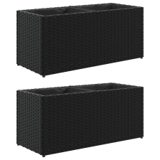 vidaXL 2 db fekete polyrattan kerti ültetőláda 2 cseréppel 72x30x32 cm (3210528) kerti tárolás