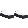 vidaXL 2 db fekete polyrattan napozóágy párnával