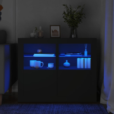 vidaXL 2 db fekete szerelt fa kisszekrény LED-fényekkel bútor