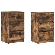 vidaXL 2 db füstölt tölgy éjjeliszekrények 3 fiókkal 39x35x65 cm (861346) bútor