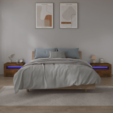 vidaXL 2 db füstös tölgy színű éjjeliszekrény LED-ekkel 60x35x40 cm bútor