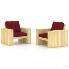 vidaXL 2 db impregnált fenyőfa kerti szék bordó párnákkal kerti bútor