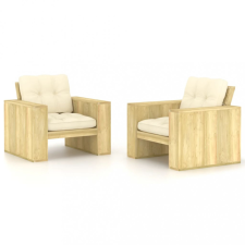 vidaXL 2 db impregnált fenyőfa kerti szék krémszínű párnákkal kerti bútor