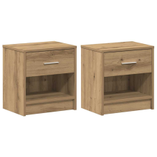 vidaXL 2 db kézműves tölgy színű éjjeliszekrény fiókkal 39x28x41 cm (858766) bútor