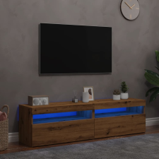vidaXL 2 db kézműves tölgy színű szerelt fa TV-szekrény LED-lámpákkal bútor