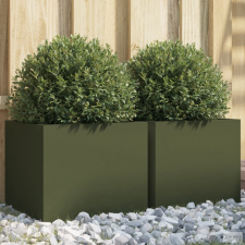 vidaXL 2 db olívazöld hidegen hengerelt acél növénytartó 32x30x29 cm kerti tárolás