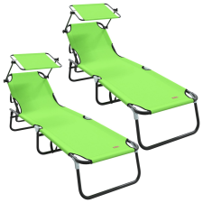 vidaXL 2 db-os Összecsukható Napozóágy Napernyővel Zöld 600D Oxford Szövet (42003138) kerti bútor