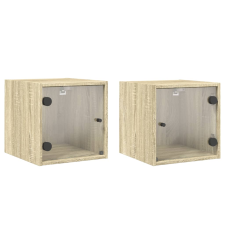 vidaXL 2 db sonoma tölgy színű éjjeliszekrény üvegajtókkal 35x37x35 cm (836467) bútor