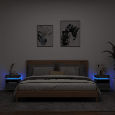 vidaXL 2 db szürke sonoma éjjeliszekrény LED-fényekkel 40x39x48,5 cm bútor