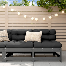 vidaXL 2 db szürke tömör fenyőfa középső kanapé párnákkal kerti bútor