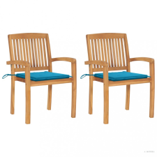 vidaXL 2 db tömör tíkfa kerti szék kék párnákkal kerti bútor