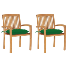 vidaXL 2 db tömör tíkfa kerti szék zöld párnával kerti bútor