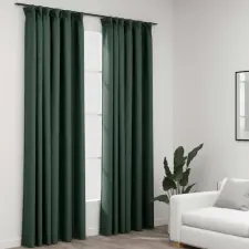vidaXL 2 db zöld vászonhatású sötétítőfüggöny kampókkal 140 x 225 cm lakástextília