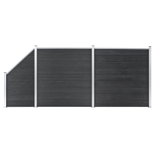 vidaXL 2 négyszögletes és 1 ferde szürke WPC kerítéselem 446 x 186 cm kerti dekoráció