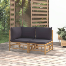 vidaXL 2 részes bambusz kerti ülőgarnitúra sötétszürke párnákkal kerti bútor