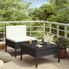  vidaXL 2-részes fekete polyrattan kerti bútorszett párnákkal kerti bútor