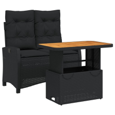 vidaXL 2 részes fekete polyrattan kerti étkezőgarnitúra párnával (3277394) kerti bútor