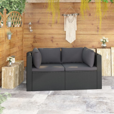 vidaXL 2-részes fekete polyrattan kerti ülőgarnitúra párnákkal kerti bútor