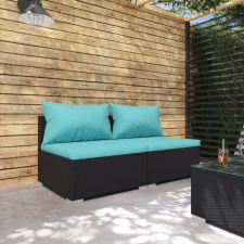 vidaXL 2 részes fekete polyrattan kerti ülőgarnitúra párnákkal kerti bútor