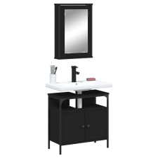 vidaXL 2 részes fekete szerelt fa fürdőszobai bútorszett fürdőszoba bútor