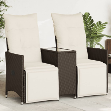 vidaXL 2 személyes barna polyrattan dönthető kerti kanapé asztallal kerti bútor
