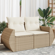 vidaXL 2 személyes bézs polyrattan kerti kanapé párnával kerti bútor
