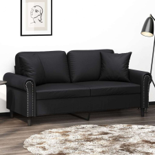 vidaXL 2 személyes fekete műbőr kanapé díszpárnákkal 140 cm bútor