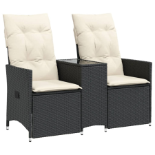 vidaXL 2 személyes fekete polyrattan dönthető kerti kanapé asztallal kerti bútor