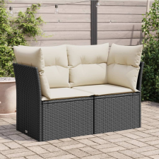 vidaXL 2 személyes fekete polyrattan kerti kanapé párnával kerti bútor