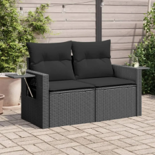 vidaXL 2 személyes fekete polyrattan kerti kanapé párnával kerti bútor